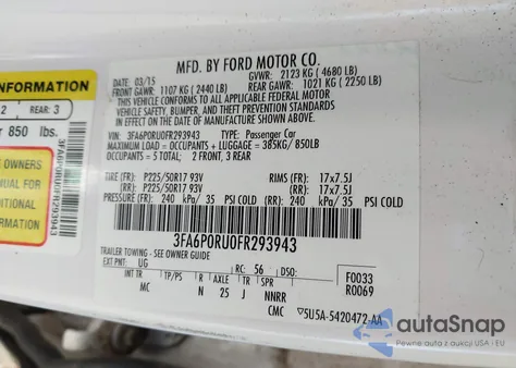 2015 Ford Fusion Hybrid Titanium из США, поврежденный, VIN 3FA6P0RU0FR293943